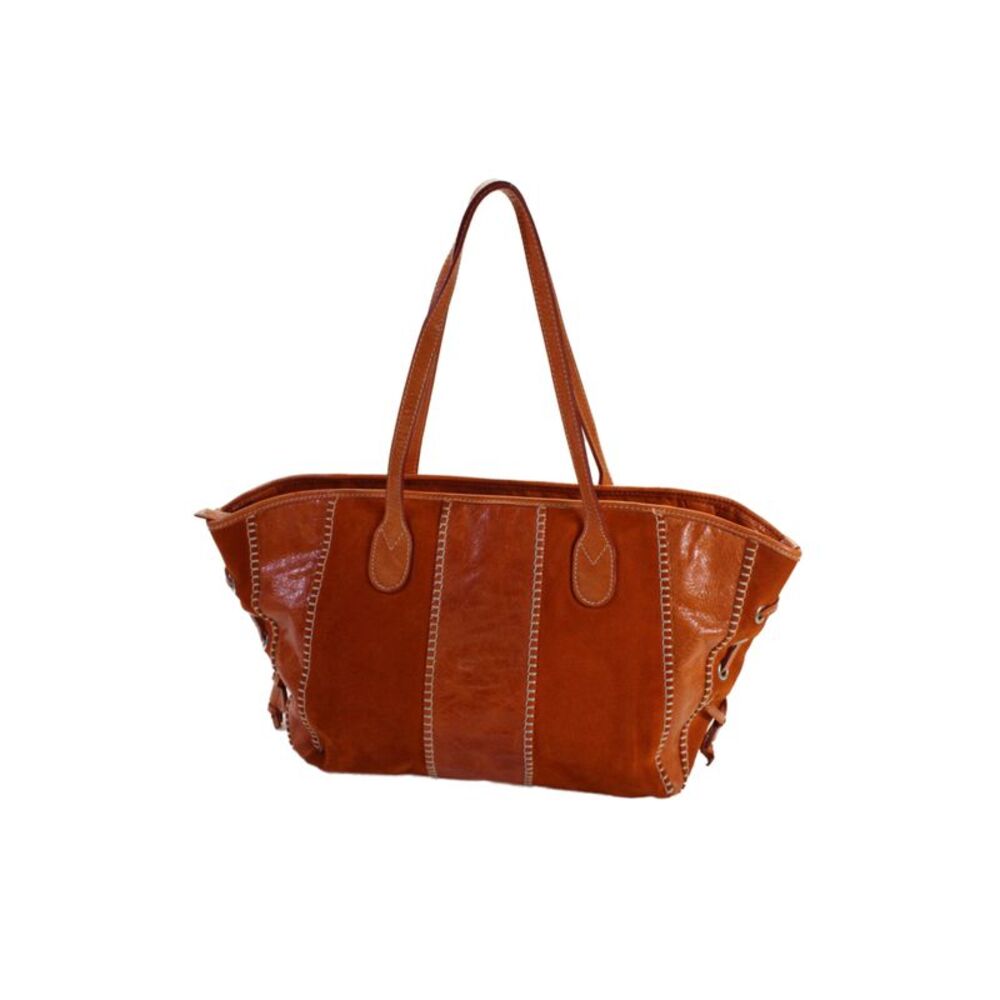 Roberta Gandolfi Womens Two Handle Zip Top Leather Suede Shoulder Handbag Orange